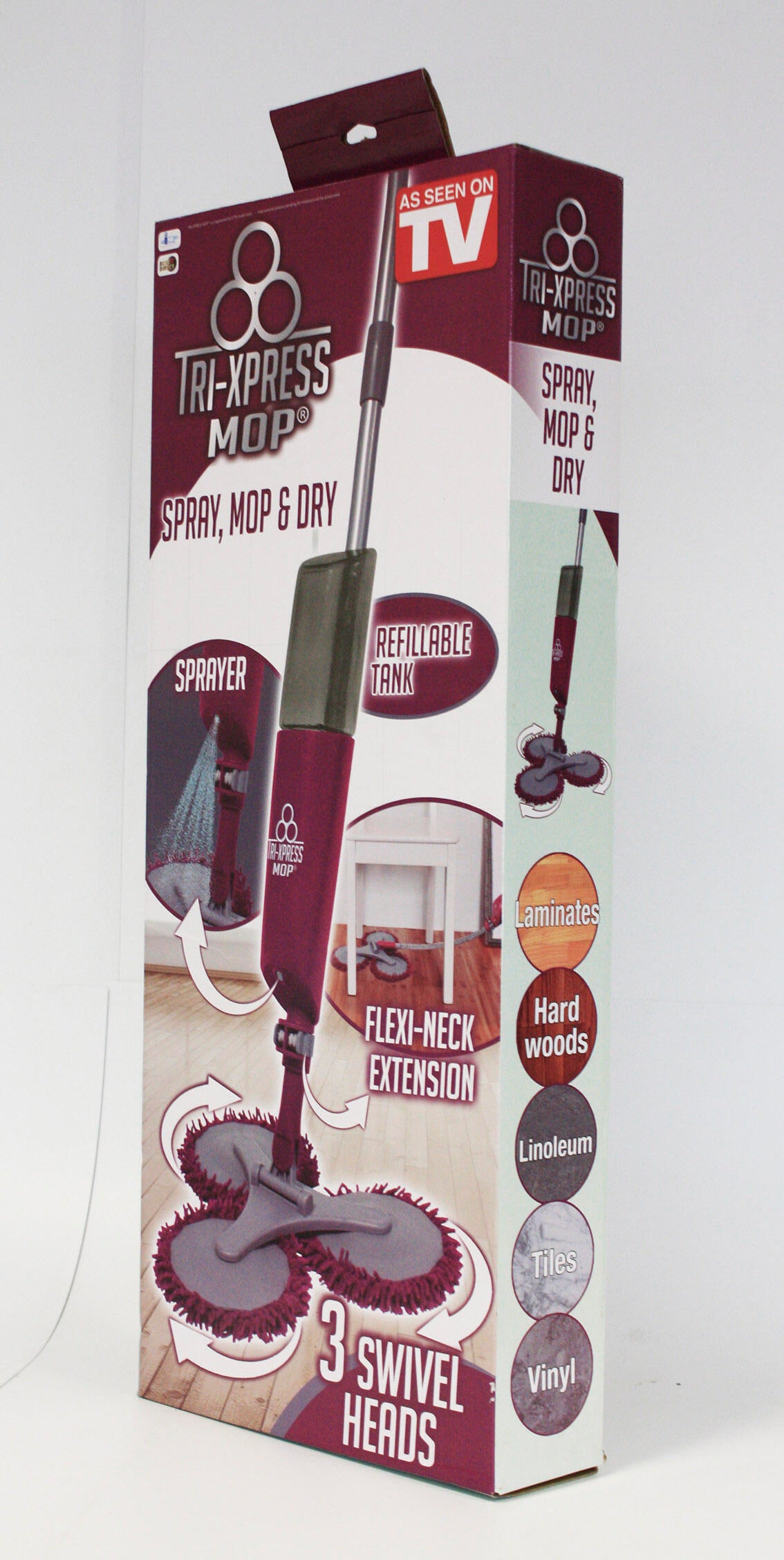 Mopa Triple de microfibra con cabezales rotatorios pulverizadores y brazo extensíble