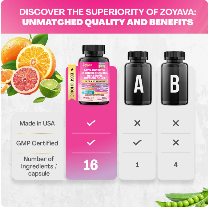 Mio-Inositol + D-Chiro Inositol + Berberina + Vitamina D3 + K2 – 90 Cápsulas